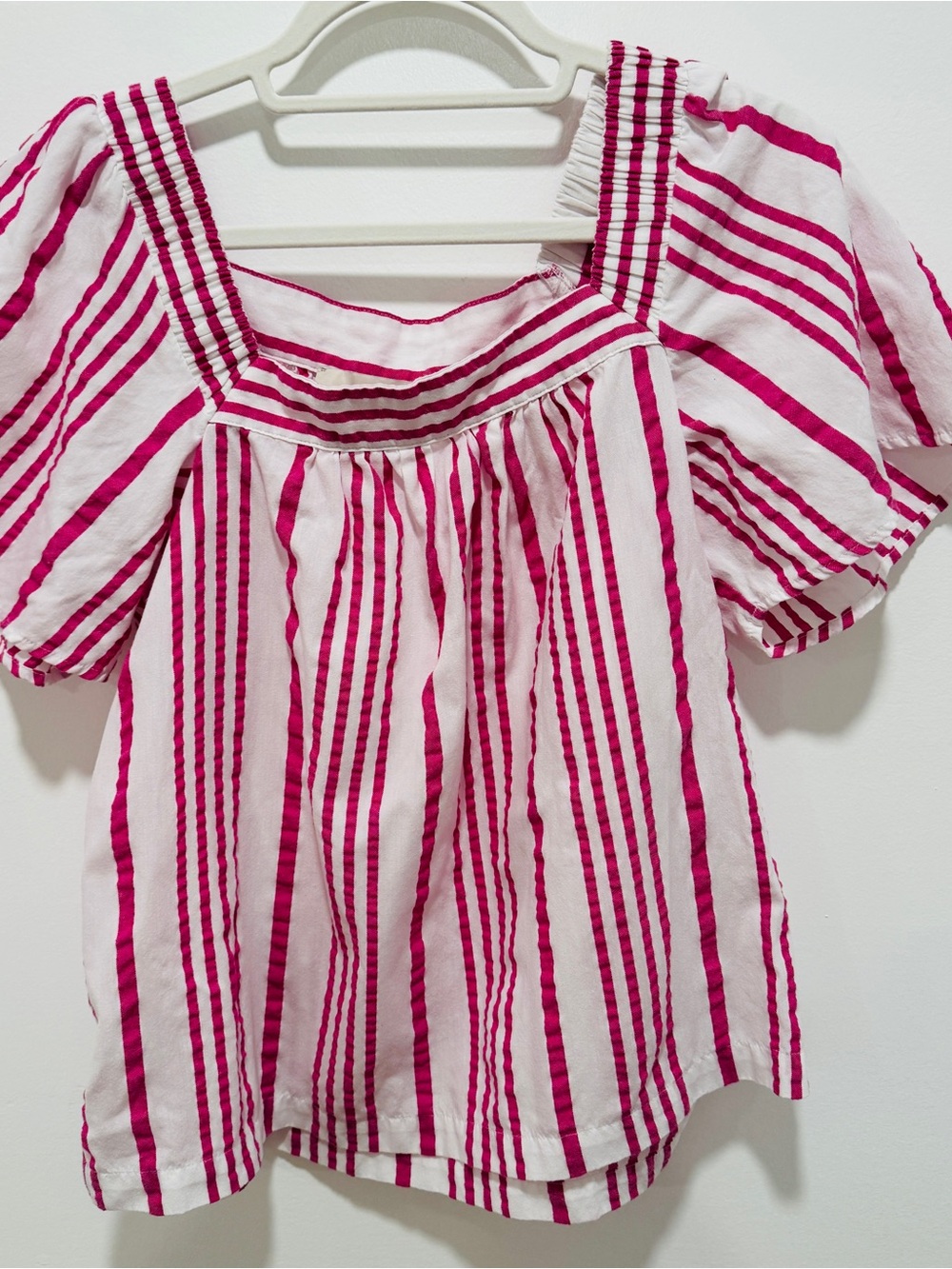 LOFT White and Fuchsia Striped Square-Neck Blouse